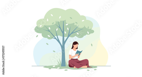 A Serene Reader Underneath a Shaded Tree Enjoying a Moment of Tranquility