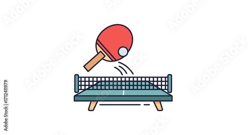 Table Tennis Game with Paddle, Ball, and Net.