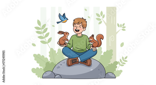 A Cheerful Young Person Surrounded By Wildlife In A Beautiful Natural Environment