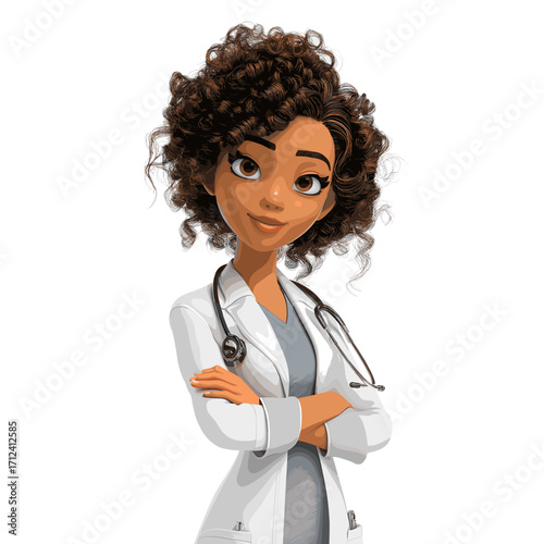 Confident Female Doctor Cartoon Illustration