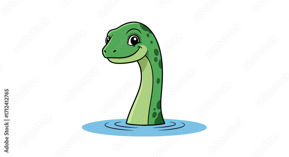 Fototapeta premium Adorable Cartoon Nessie Loch Ness Monster Illustration