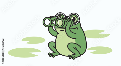 A Curious Amphibian Using Binoculars To Observe The Surroundings With Delightful Curiosity