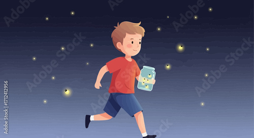 A Curious Child Chasing Fireflies In A Nighttime Meadow Adventure Capture