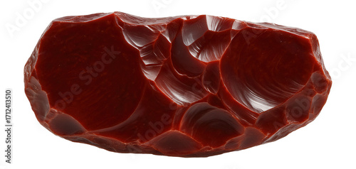 Chert piece with conchoidal fracture and deep red coloration
