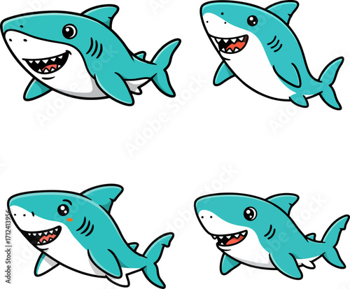 Cartoon Sharks Friendly Aquatic Characters for Kids' Content