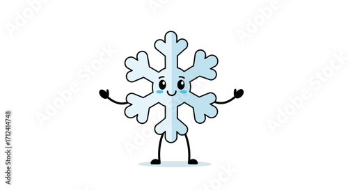 Cute cartoon snowflake character smiling and waving with open arms, symbolizing winter joy and a friendly greeting for the cold season