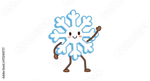 Cute Snowflake Character with a Cheerful Expression on a White Background