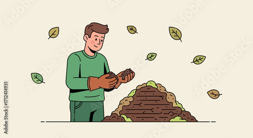 A Gardener Inspecting Fertile Soil And Preparing For The Growing Season's Start