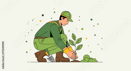 A Gardener Planting A Tree To Promote Environmental Conservation and Sustainability
