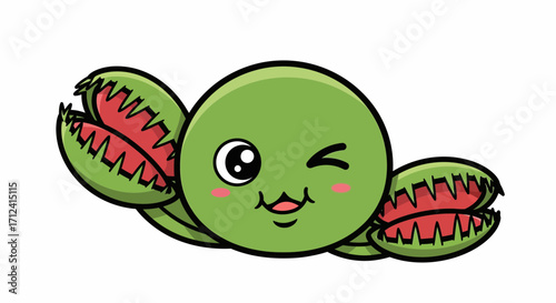 Adorable Cartoon Venus Flytrap Winking with a Playful Expression