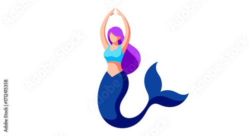 Vibrant Mermaid Illustration with Purple Hair and Blue Tail.