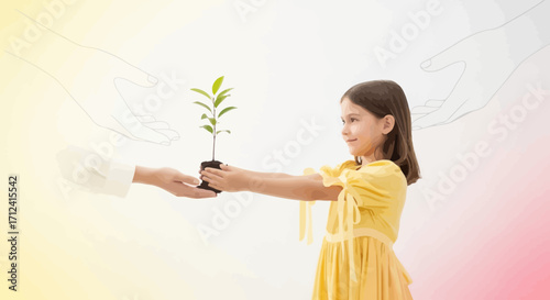 A Young Girl Receives a Sapling, Symbolizing Environmental Stewardship and Hope for the Future