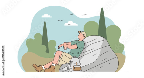 A Young Hiker Enjoying Tranquility During A Restful Moment in Nature