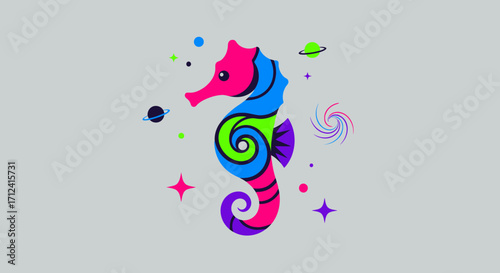 Vibrant Seahorse in a Cosmic Dreamscape.