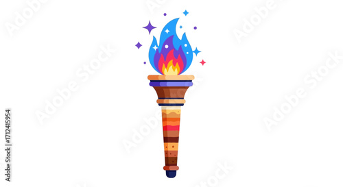 Vibrant Stylized Torch with Blue and Orange Flame and Sparkling Accents.