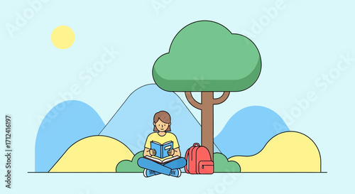 A Young Person Experiencing The Freedom Of Reading And Contemplation In Nature