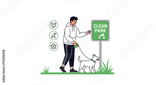 A Young Person Guides A Canine Companion at the Clean Park for their Daily Exercise