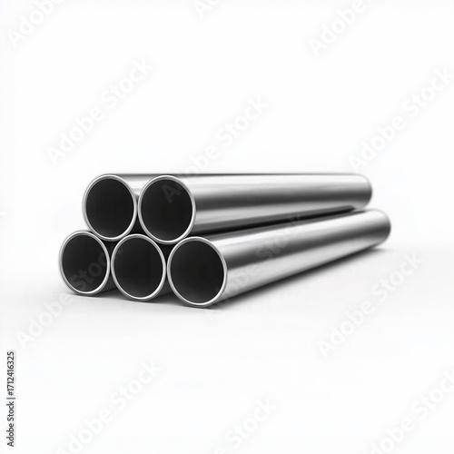  the picture shows three steel pipes of different sizes, arranged in the same direction on a white background. the pipes have smooth surfaces and appear to be made from shiny metal with no visible sca