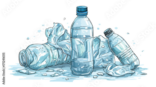 Eco-Friendly Collection of Crumpled Plastic Empty Bottles for Drinking Water