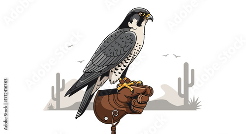 A Majestic Peregrine Falcon Perched Proudly, A Captivating Illustration of the Raptor