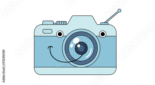 Cute cartoon camera with a happy smiling face and an antenna