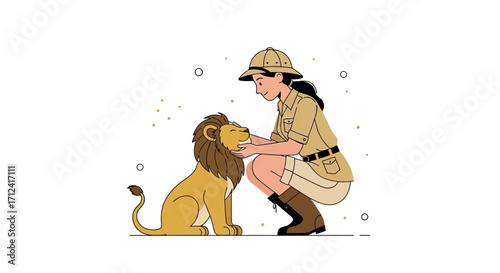 A Zookeeper Tenderly Expresses Affection To A Majestic And Content Lion, Symbolically