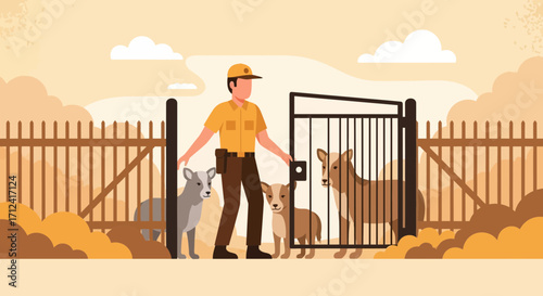 A Zookeeper Welcomes Ungulates While Ensuring Their Safety Within Fenced Enclosures