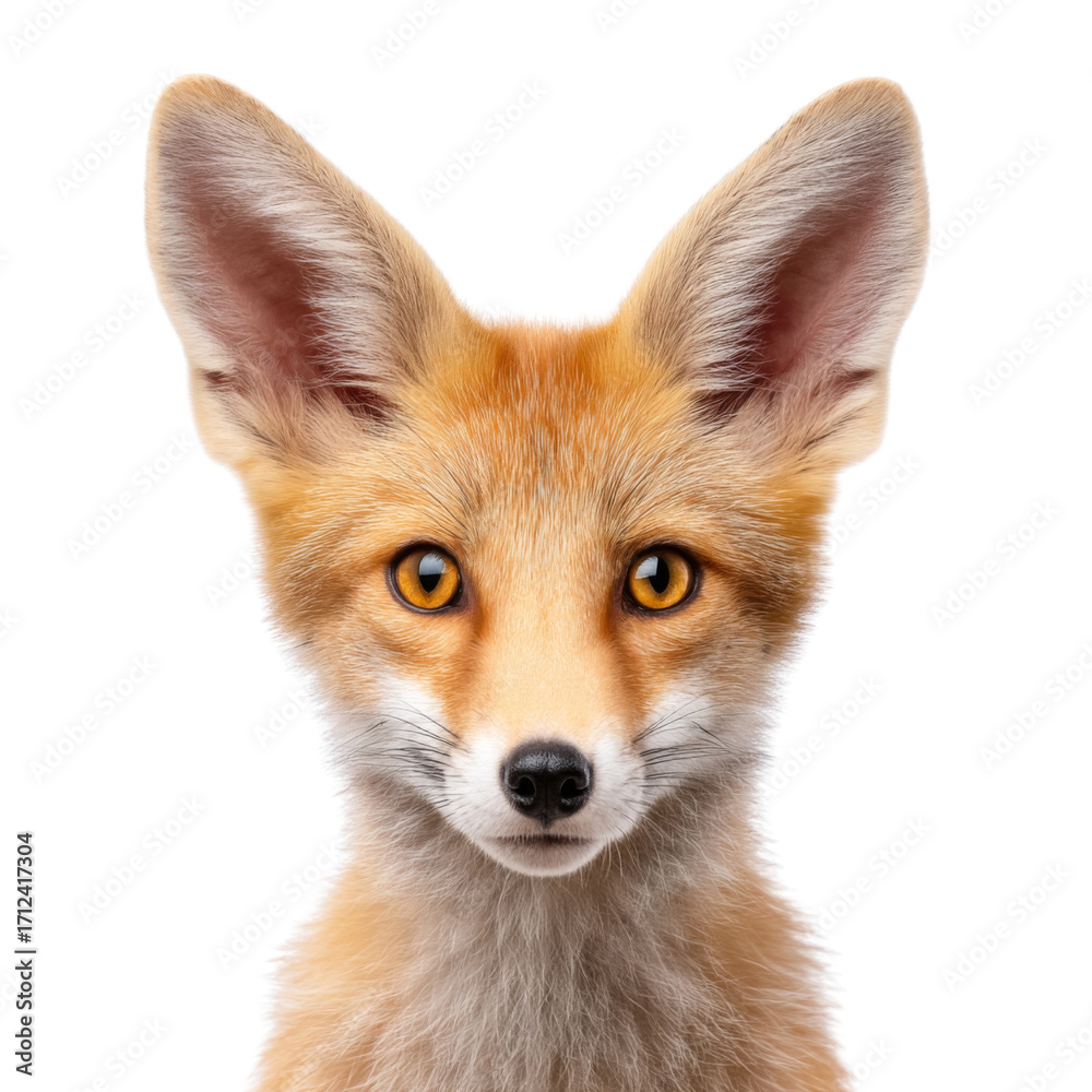 Fototapeta premium Close-Up Portrait of a Beautiful Red Fox with Striking Eyes and Soft Fur Against a Solid Background