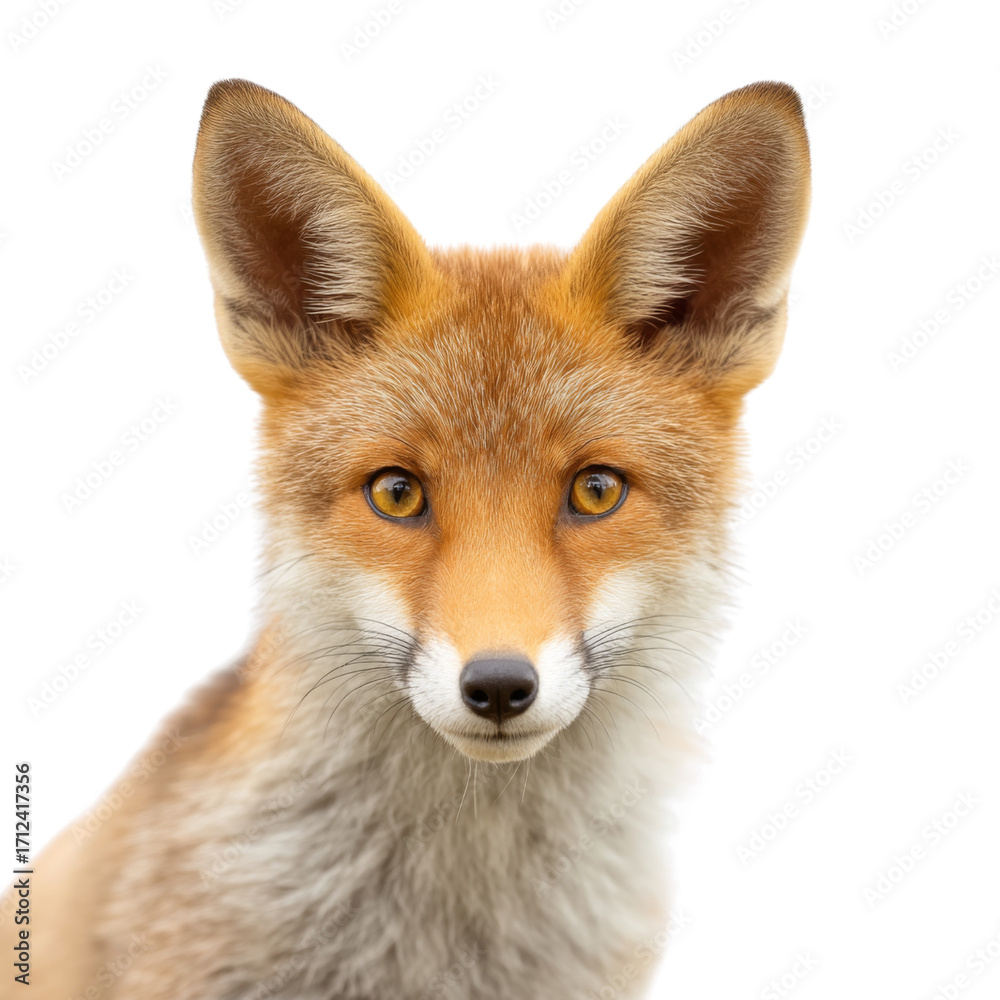 Fototapeta premium Close-Up Portrait of a Fox with Bright Eyes and Soft Fur Against a Neutral Background