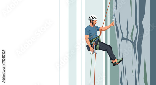 Active Individual Ascending Vertical Rock Face, Demonstrating Courage And Athletic Endeavor