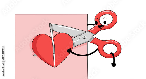 Heartbreak A Cute Illustration of Scissors Cutting a Heart