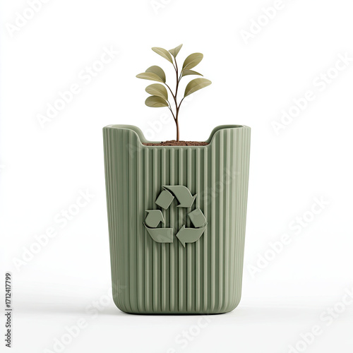 Green plant growing in eco friendly recycling container