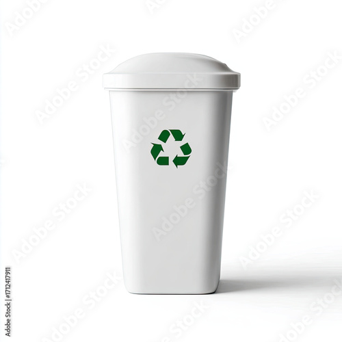 Recycling bin with green symbol on white background