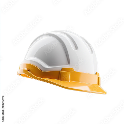 White and yellow construction helmet isolated on white background