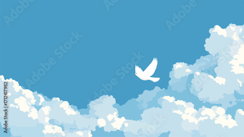 Serene Illustration of Bird Soaring in the Sky