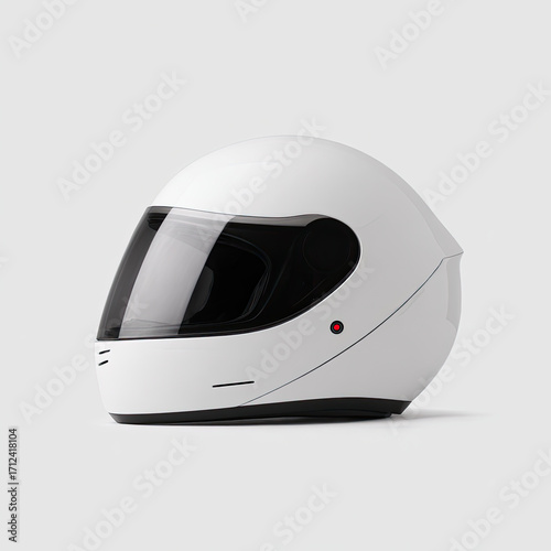 White motorcycle helmet with black visor and sleek design