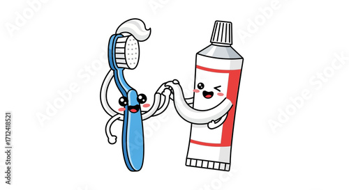 Cartoon Toothbrush and Toothpaste Characters High-Fiving A Dental Hygiene Celebration