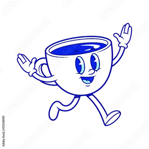Cartoon coffee cup character running with a smile isolated on transparent background cheerful coffee mascot