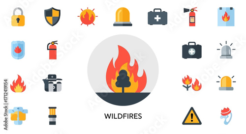 Wildfire Icons Representing Safety and Danger.