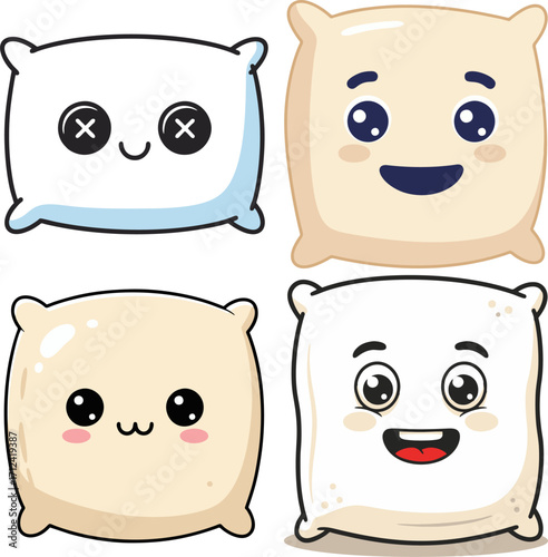 Adorable Kawaii Pillow Characters Cute and Cozy Illustration Set
