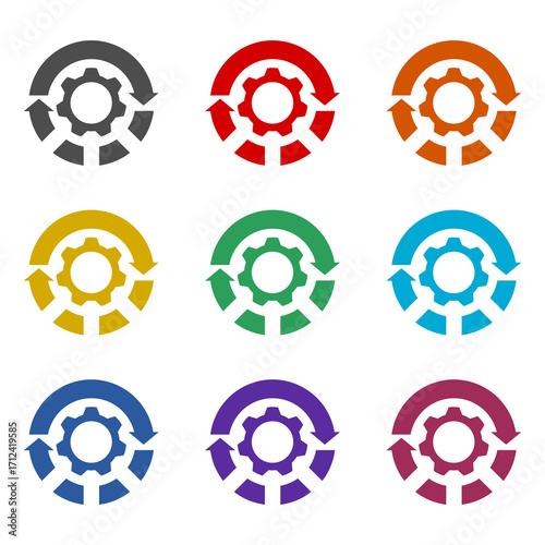 Gear rotate  icon isolated on white background. Set icons colorful