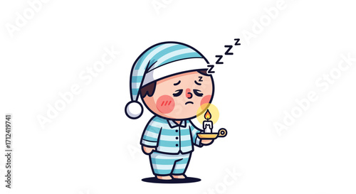 Sleepy Character with Candle A Cute Illustration for Relaxation