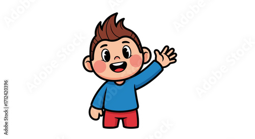 Cheerful Boy Cartoon Waving Hello Illustration with Playful and Energetic Vibe