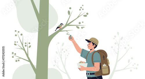 Adventurous Person Feeds Bird With Fresh Seeds In A Natural Scenic Environment
