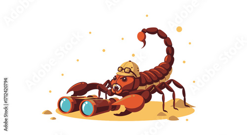 Adventurous Scorpion With Binoculars Scouting The Desert For Hidden Mysteries