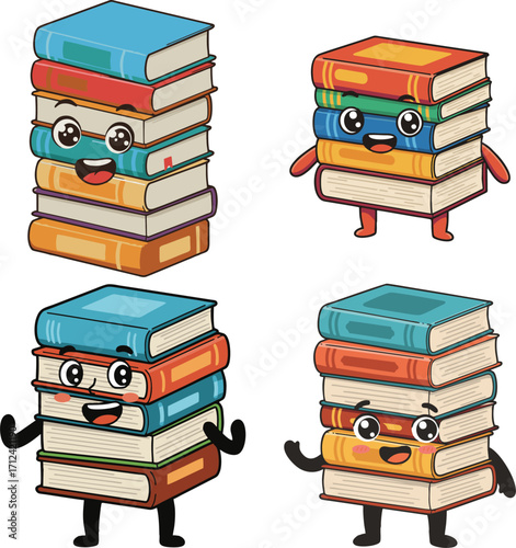 Adorable Book Stack Characters Fun Illustrations for Kids