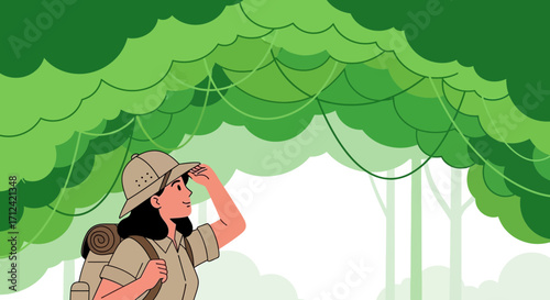 Adventurer Gazing At Lush Jungle Canopy Discovering Hidden Wonders Of Nature
