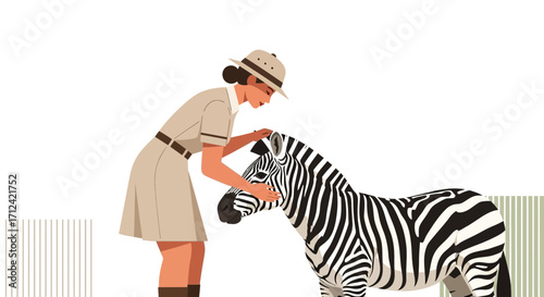 Affectionate Encounter: A Zookeeper Interacting With A Strikingly Patterned Zebra