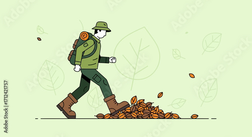 Adventurer Hiking Through Autumn: A Journey Amidst Falling Leaves and Nature's Embrace
