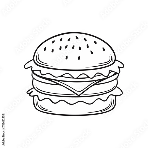 Flat design burger icon. Vector art, minimalist, clean lines, vibrant colors. A simple, appetizing cheeseburger illustration. Isolated object on a clean background.